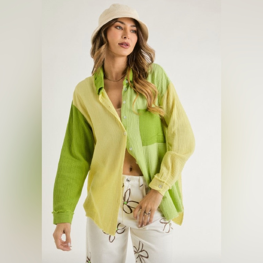 Colorblock Green and Yellow Women's Top